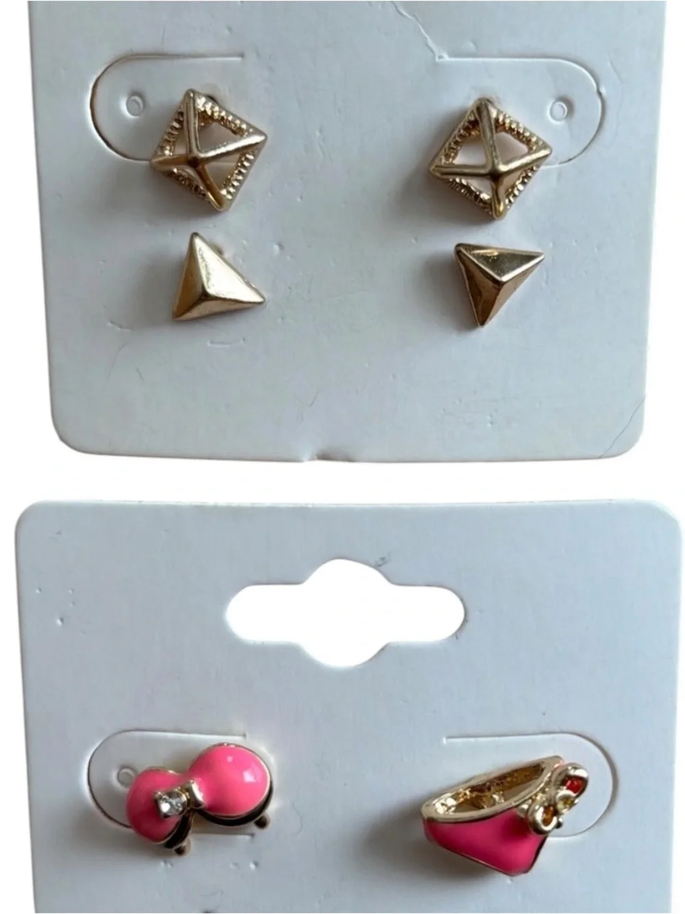 Funky Pink Bikini & Gold-Toned Geometric Stud Earrings Set